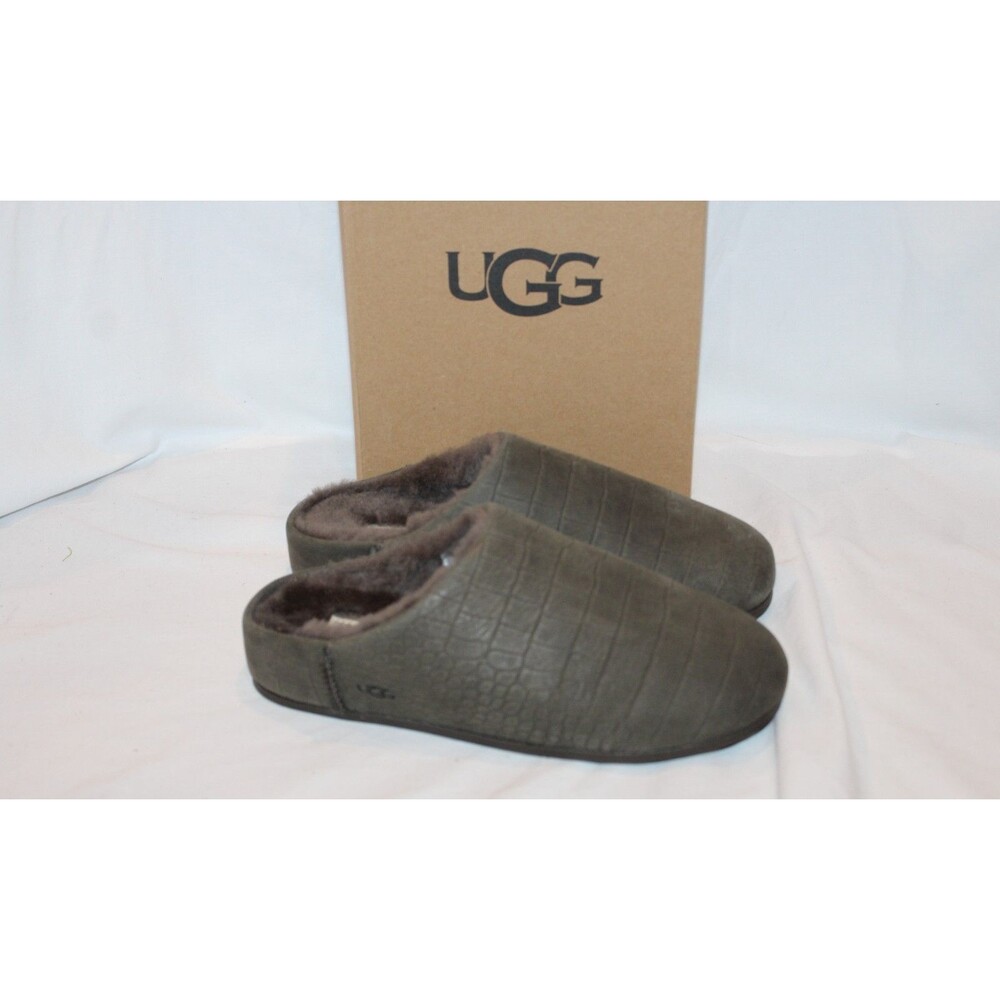 UGG Elea Slip On Clogs Women Leather Embossed Sheepskin Slippers Gray SZ 11 NIB
